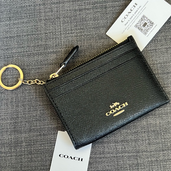 NWT COACH SIGNATURE MINI CREDIT CARD HOLDER CASE WITH KEY RING ON A CHEIN - Picture 6 of 11